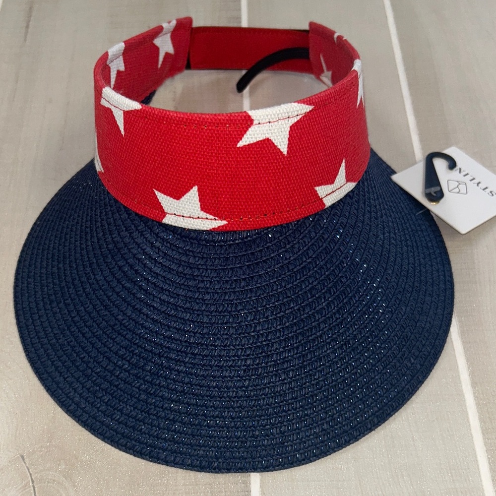 Red Star Bandeau with Navy Wide Brim Visor